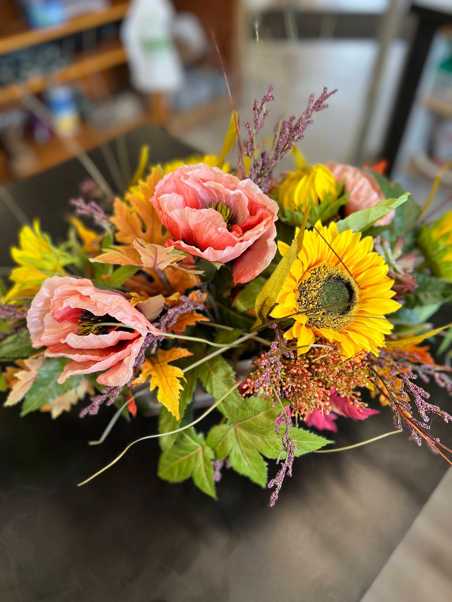 Poppies & Sunflowers in Rectangle