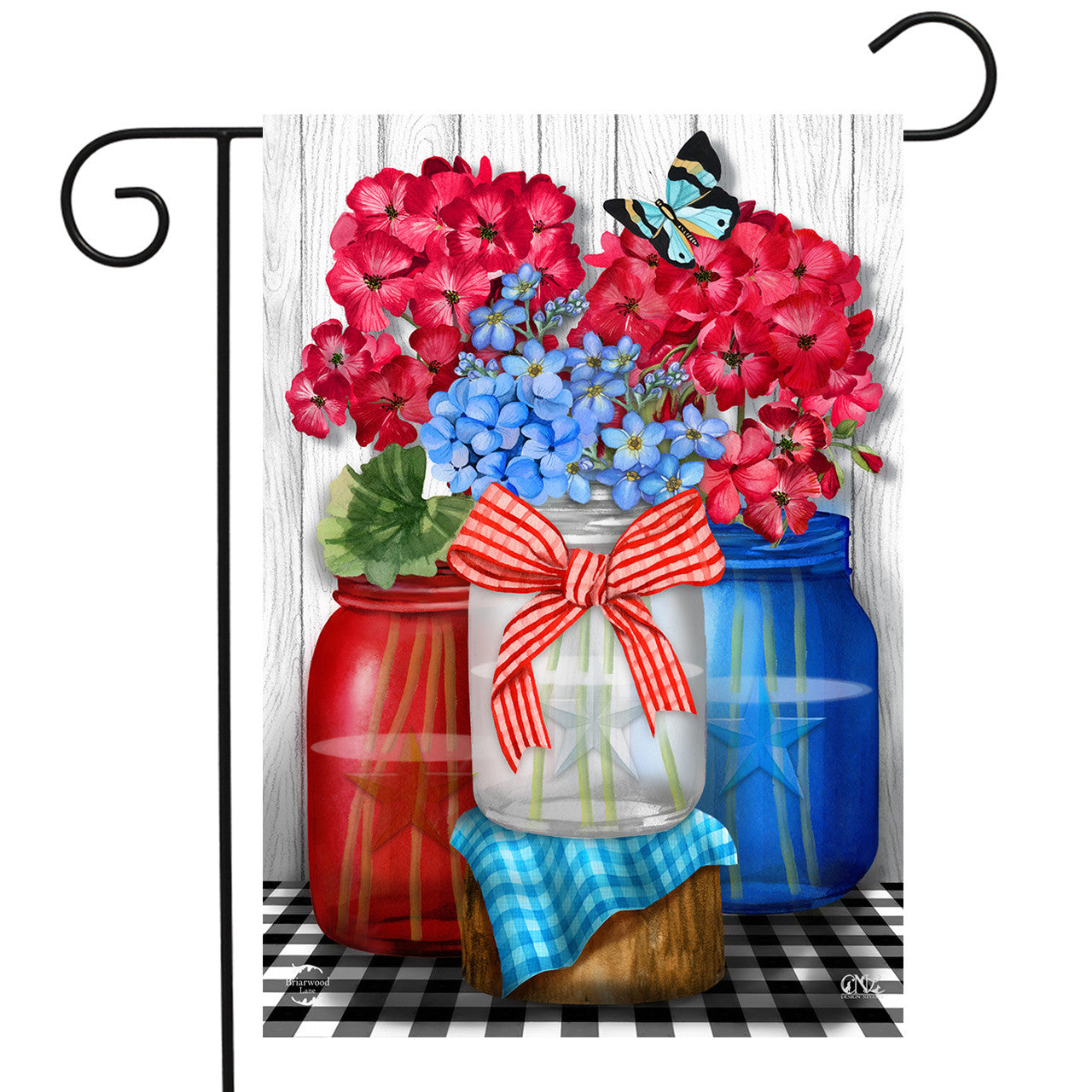 Red, White, & Blue Jars Floral Garden Flag