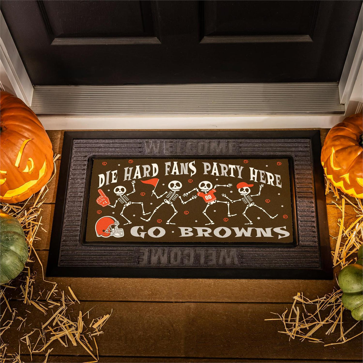 Cleveland Browns Flocked Coir Halloween Switch Mat