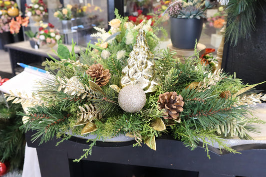 Gold Tree with Pinecones Centerpiece