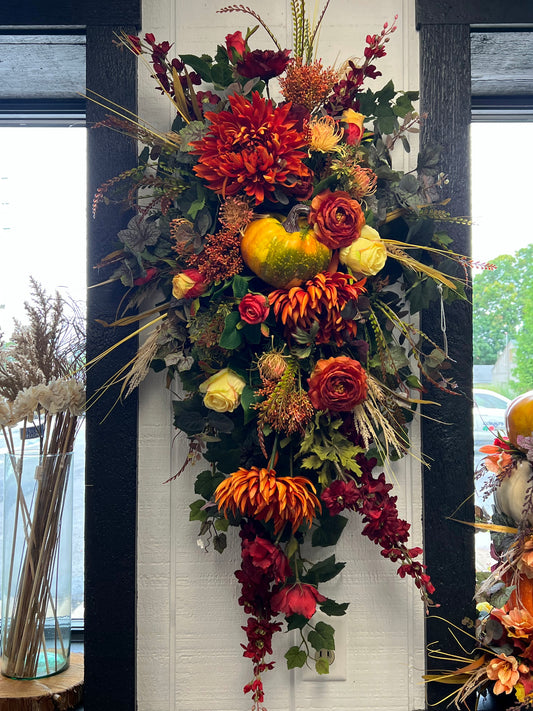 Large Fall Swag with Pumpkin