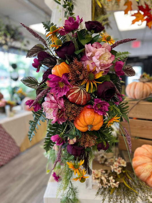 Purple Flowers & Pumpkins