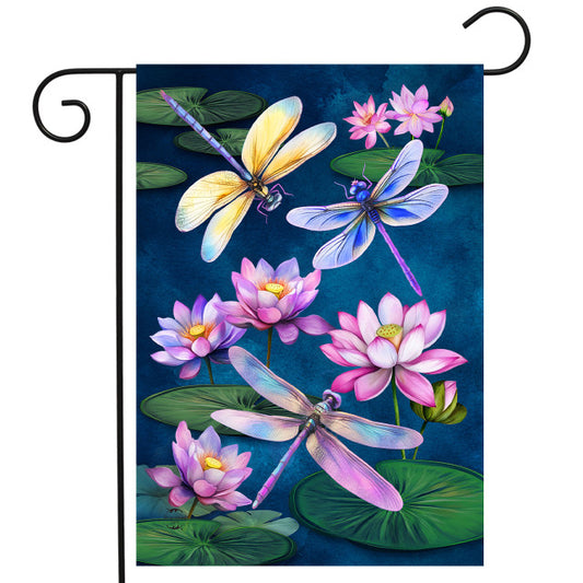 Dragonflies & Water Lilies Garden Flag