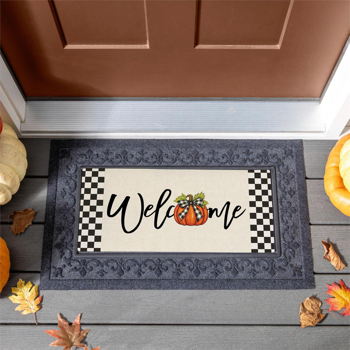 Checkered Bow Pumpkin Sassafras Switch Mat