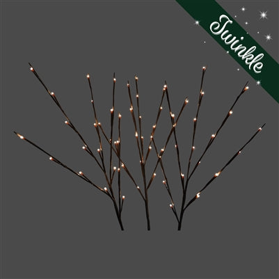 Warm White Twinkle LED Twigs - Set of 3
